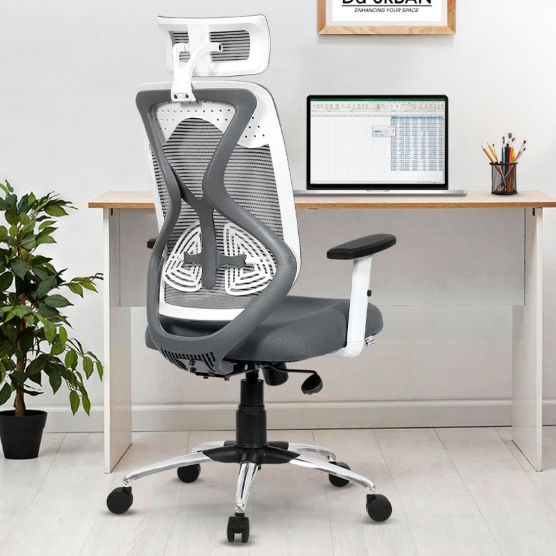 Da URBAN&circledR; Merlion Office Chair,High Back Mesh Ergonomic Home Office Desk Chair with 3 Years Warranty, Adjustable Armrests,Adjustable Lumbar Support,Tilt Lock Mechanism (Grey)