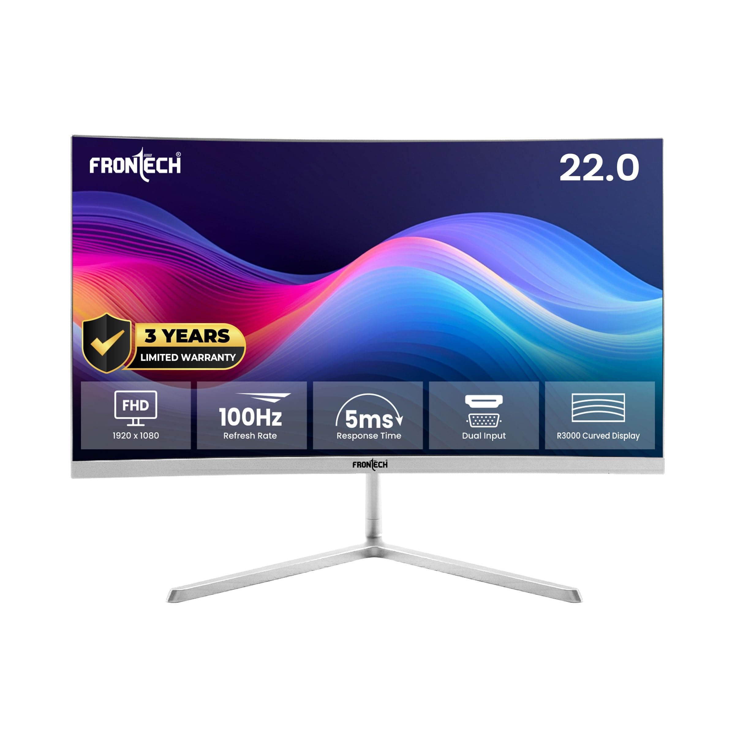FRONTECH (54.61cm, LED, FHD 1920x1080,100Hz, White, 3500R Curved, Bezel Less Design, HDMI & VGA Ports Monitor (MON-0079C)