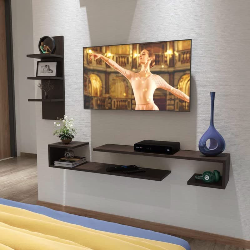 ESTANTERIA Black Stack Engineered Wood TV Entertainment Wall Unit