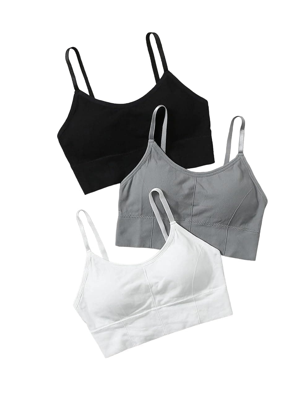 DKOALE Women - Girls Cotton Padded Sports Bra with Adjustable Straps, Full Coverage, Removable Padding for Gym Workout Running Yoga, Free Size (Pack of 3), Size (28-34), Multicolor1