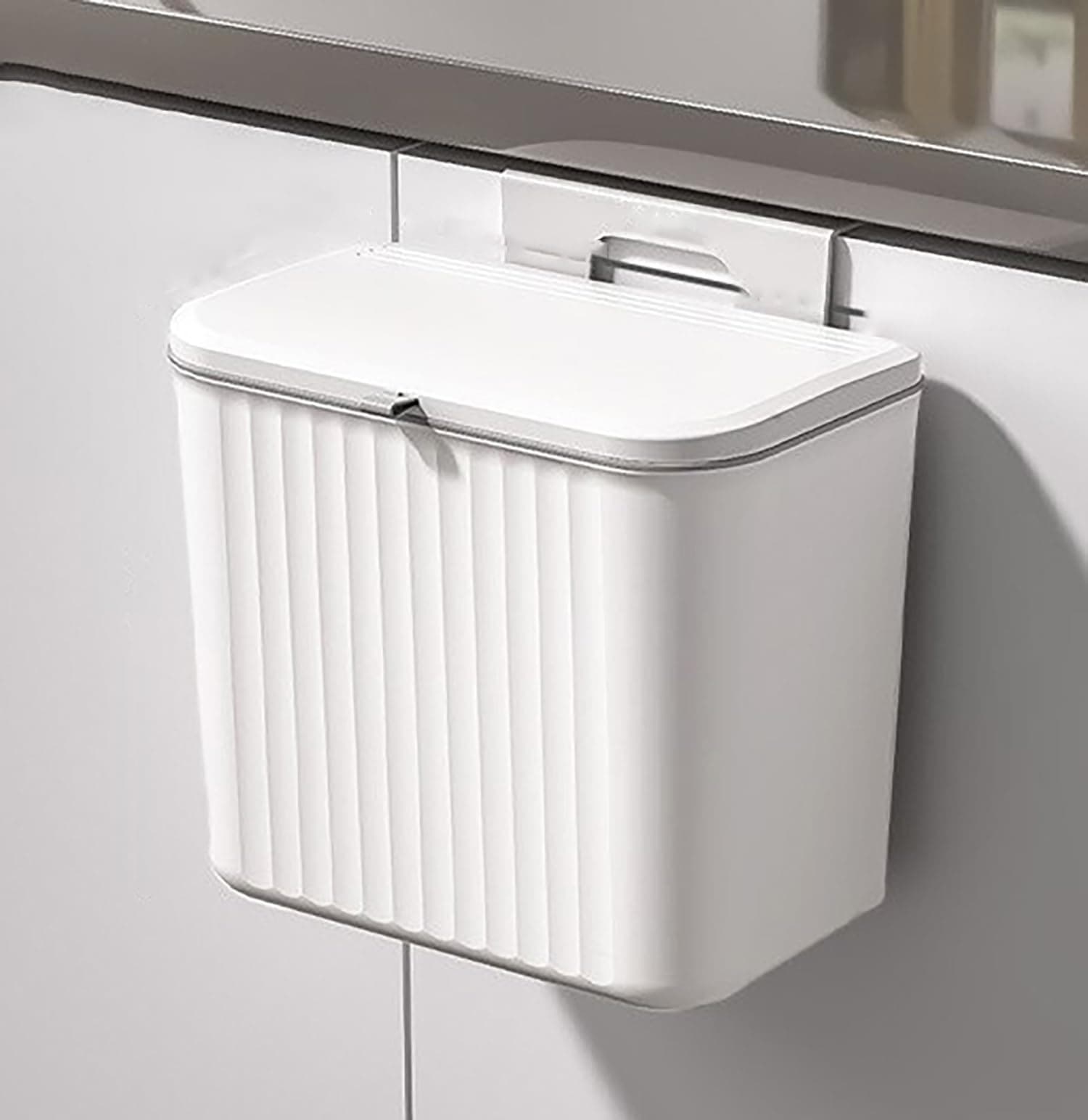 House of Quirk Plastic Hanging Kitchen Trash Can With Lid, Double-Sided Open Lid Design, Kitchen Trash Can, Kitchen Cabinet Door Hanging Wall Storage Bucket (7 Litre, White)