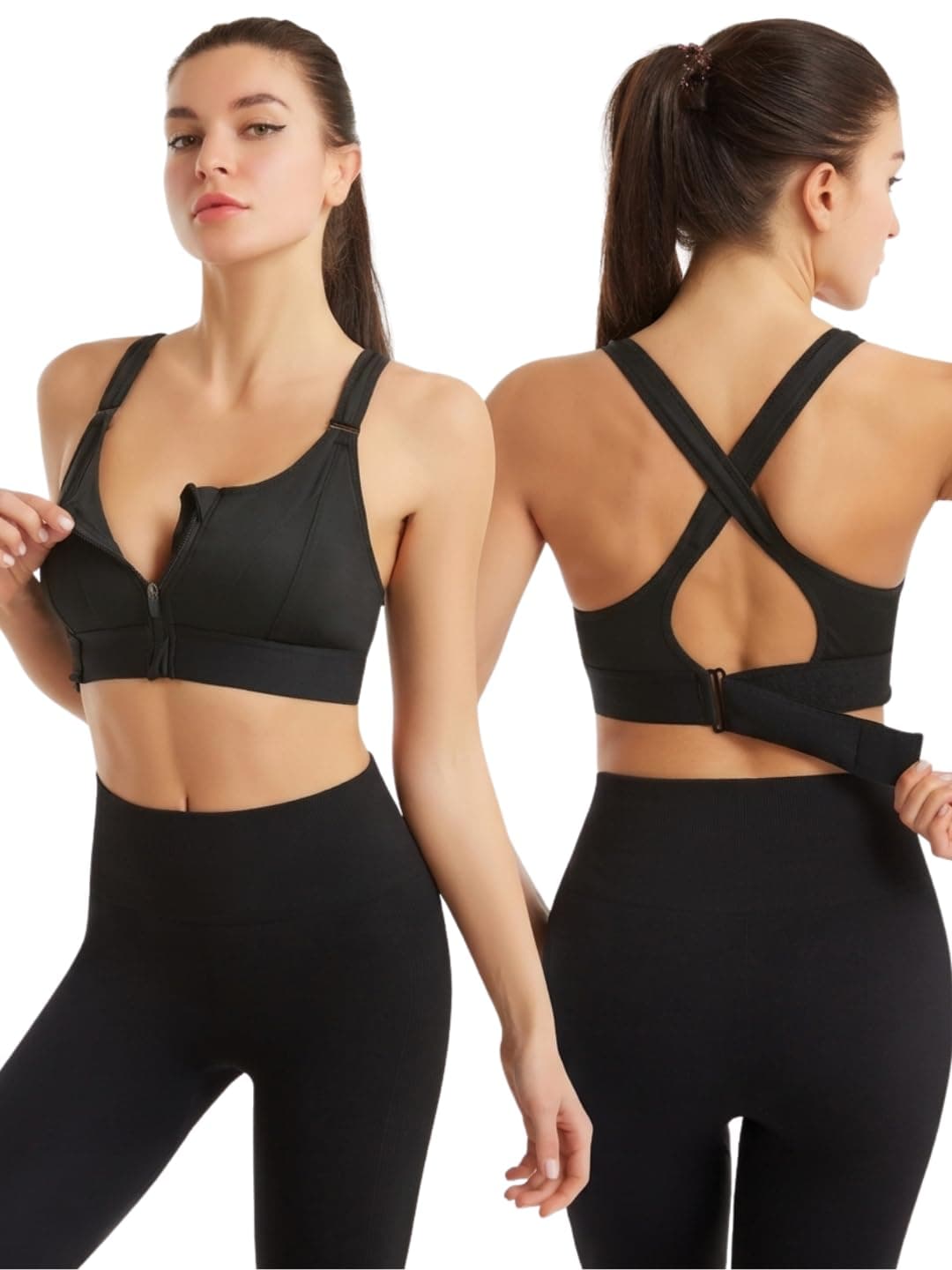 Celary Woman's Sports Bra|Polyester Spandex High Impact Front Zip Sports Bra |Size:- XS to 5XL |Gym Workout & Yoga Running Activewear Bra with Criss Cross Back Support