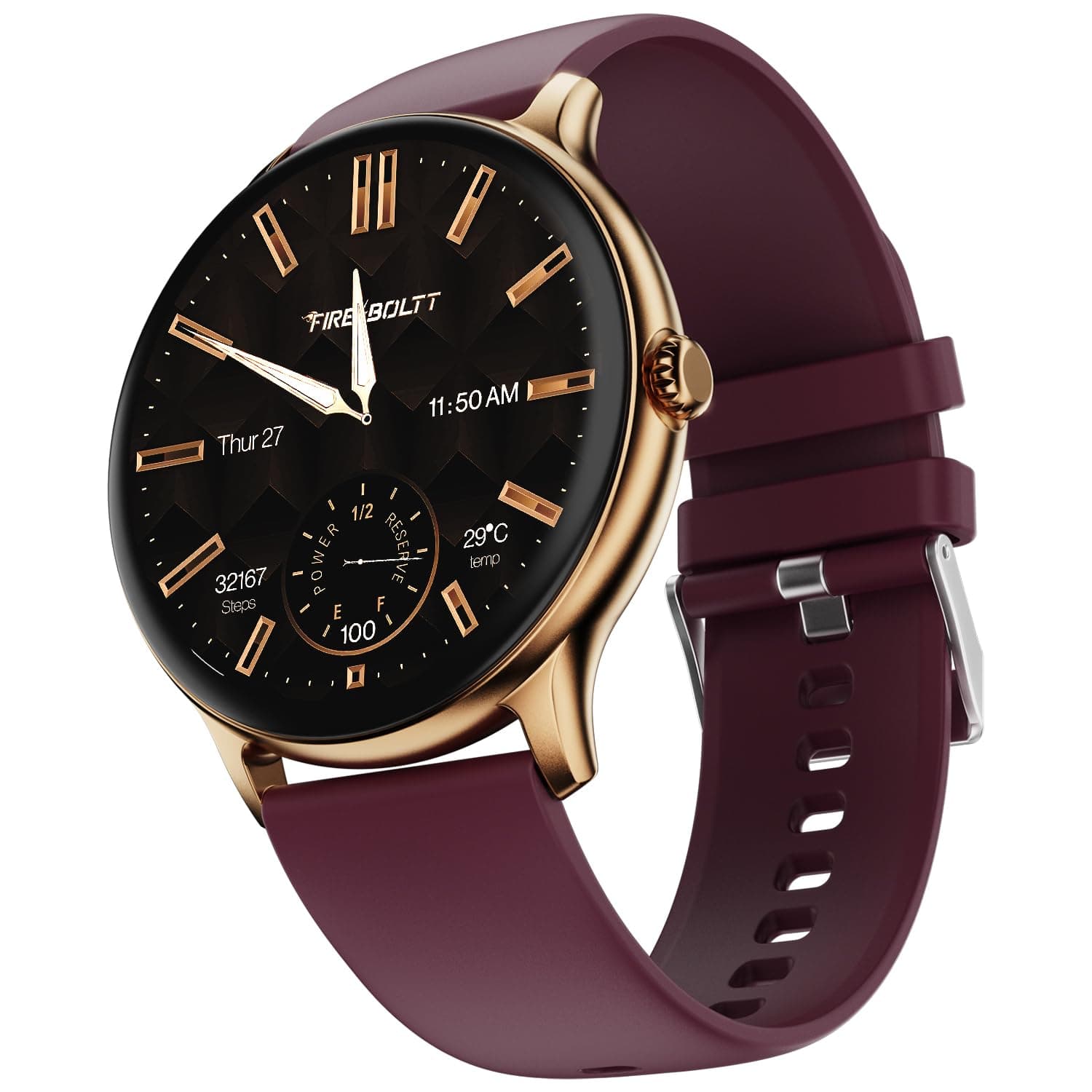 Fire-Boltt Phoenix Pro Round Smart Watch 1.39" HD Display with Bluetooth Calling, AI Voice Assistant, SpO2 & Heart Rate Monitor, 120+ Sports Modes, IP67 Waterproof Smartwatch for Men & Women - Brown