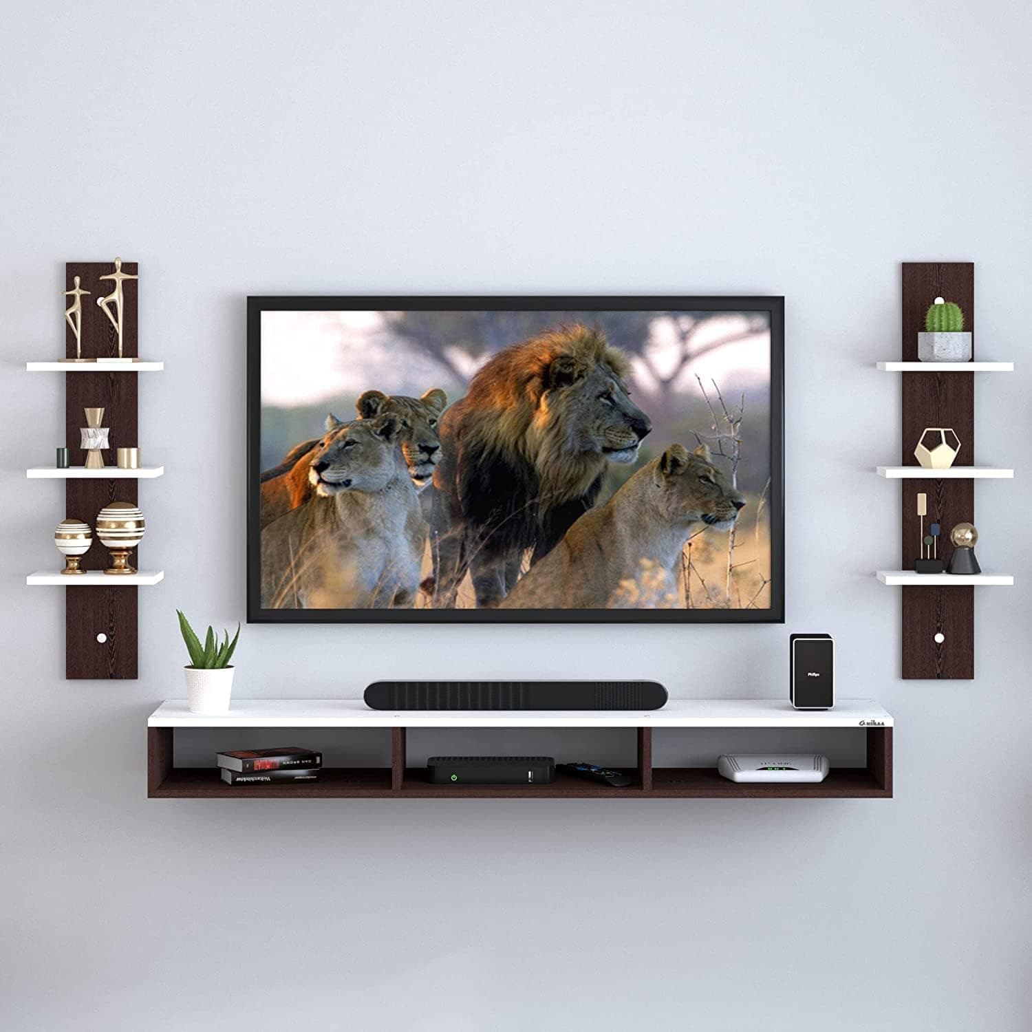 Engineered Wood Wall Mounted TV Unit, TV Cabinet for Wall, TV Stand for Wall, TV Stand Unit Wall Shelf for Living Room, Set Top Box Stand (Wenge & White) (Ideal for 32-40 Inch)
