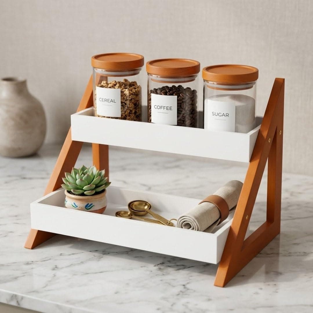 Wixidoor Kitchen Organizer Rack – Multi-Purpose Kitchen Stand for Countertop & Cabinet Storage | Heavy-Duty Kitchen Rack Organizer for Spices, Utensils, Dishes & Pantry Items (2 Tier Brown)