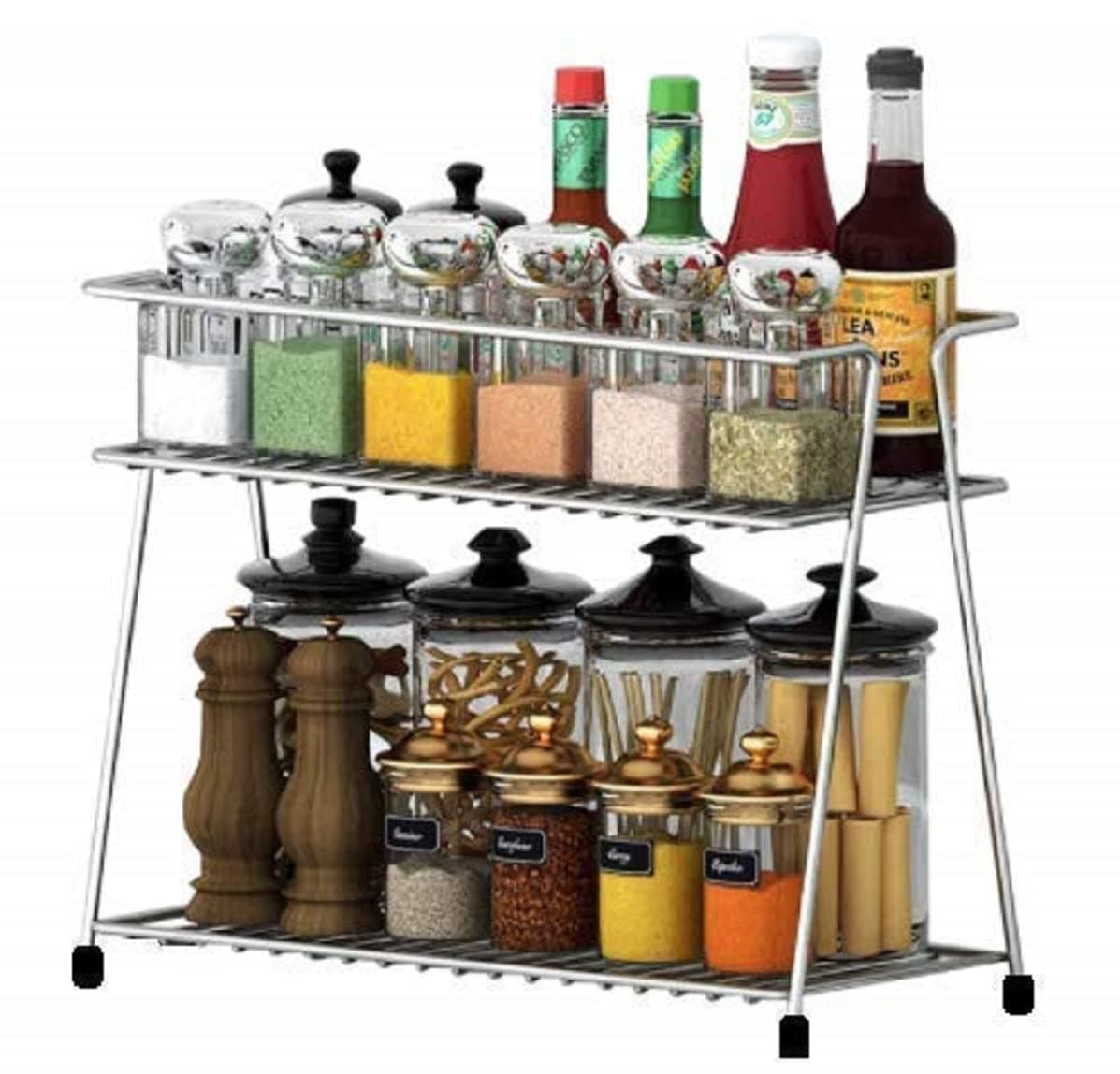 CR18 COLLECTION Stainless Steel 2-Layer Corner Storage Rack - Kitchen Organizer for Efficient Counter Space Utilization