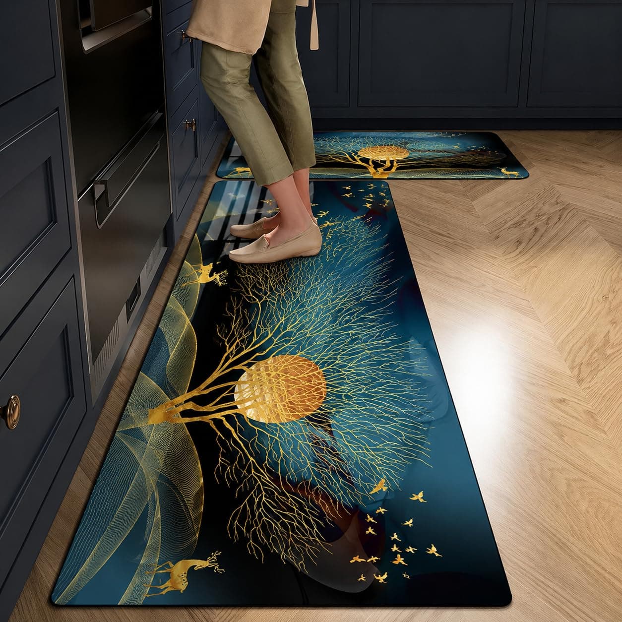 proxin 2Pcs Washable Kitchen Mat Sets,Anti Fatigue Kitchen Rugs Runner Non Slip,Water Absorbent Kitchen Floor Mat for Laundry, Bedroom