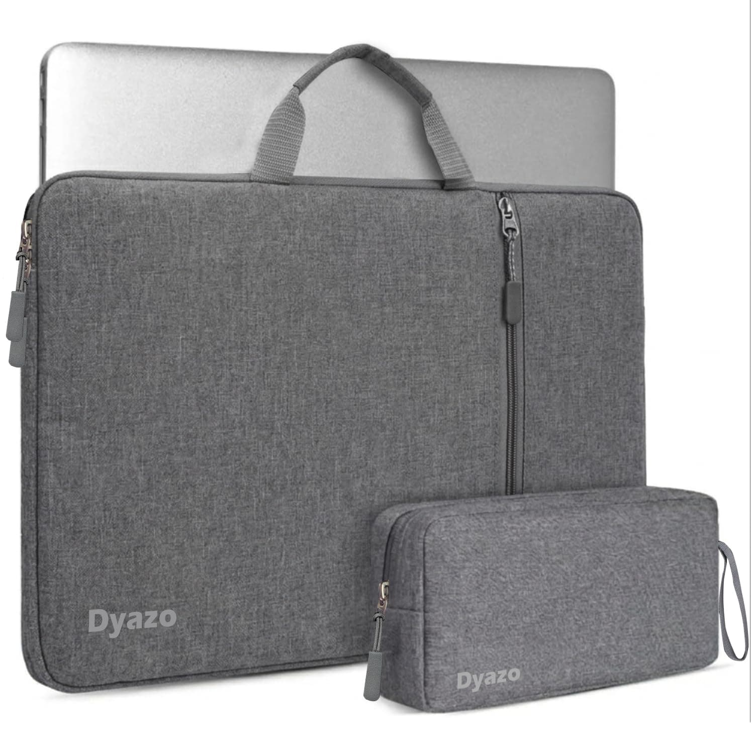 Dyazo 15.6 Inch Laptop Sleeve with Charger Pouch | Front Pocket with Handle Water Resistant Sleeve Case | Compatible for MacBook, HP, Dell, Acer, Asus, Microsoft, Samsung and Other Notebooks (Grey)