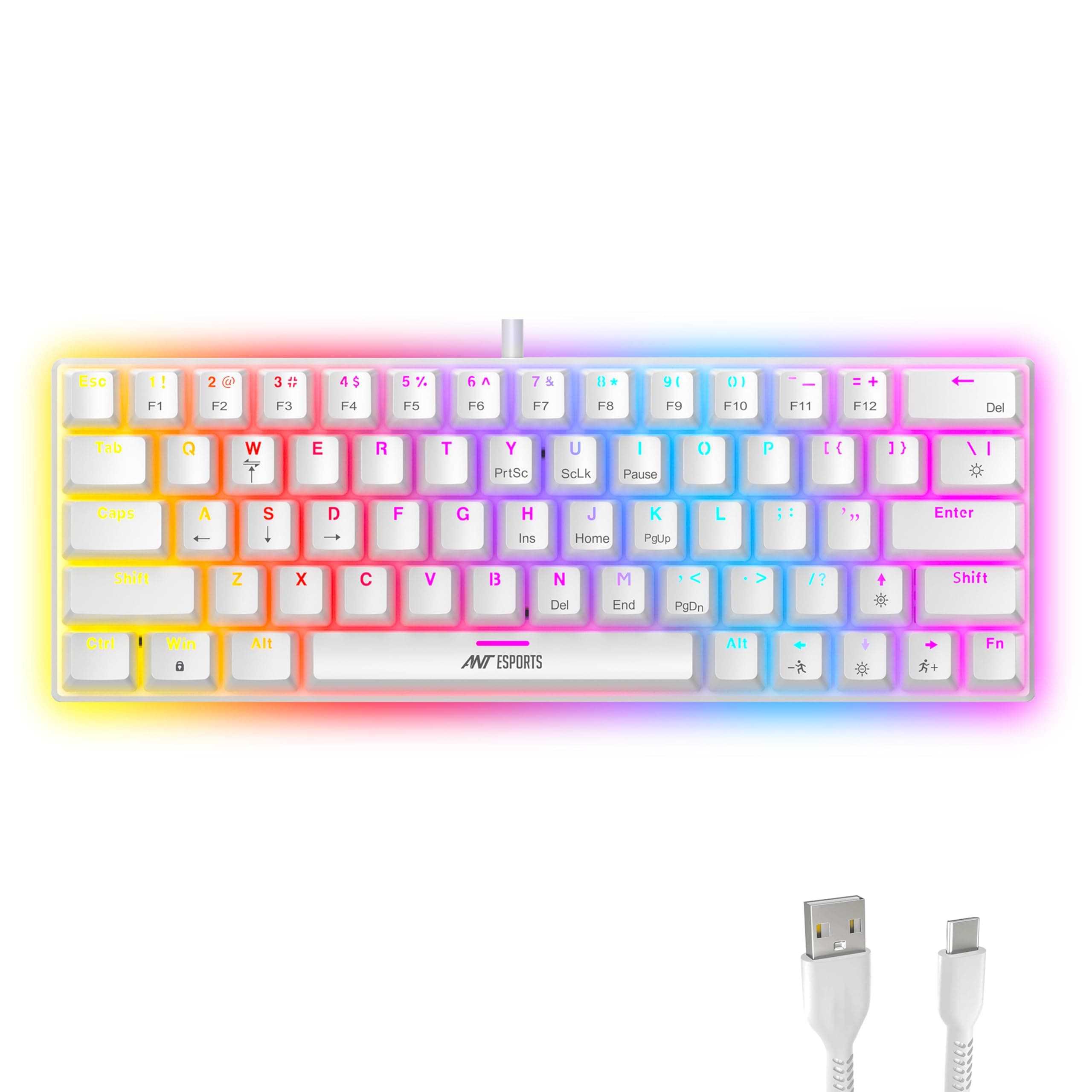 Amazon.in: Buy Ant Esports MK1200 Mini 60% Wired Mechanical Gaming Keyboard – Red Switch, Rainbow Backlit, 61 Keys, Anti-Ghosting, USB, Compact TKL – Compatible with Windows, macOS, PS5, Xbox, Laptop & PC (White) Online at Low Prices in India | Ant Esports Reviews & Ratings
