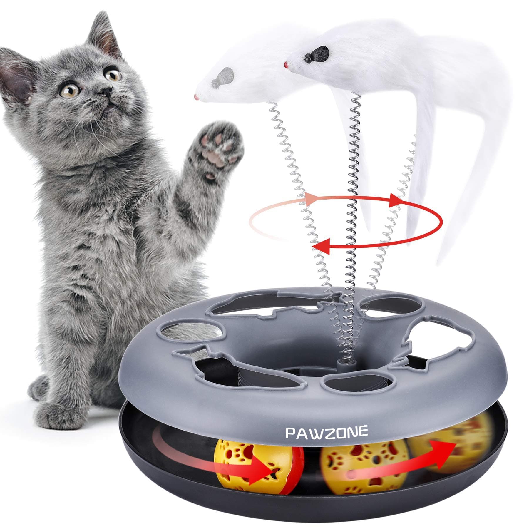 Pawzone Cat Toys Set, Interactive Kitten Toys Roller Tracks with Catnip, Spring Pet Toy with Exercise Balls Teaser Mouse (Soft Grey) Online at Low Prices in India