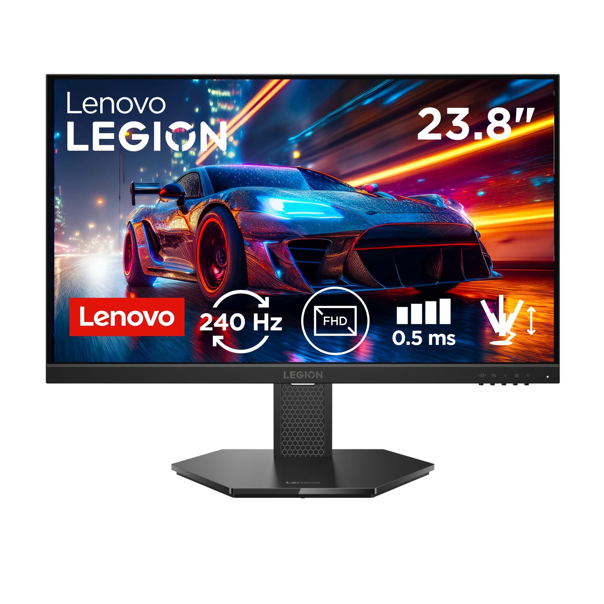 Lenovo Legion 24-10, 24 Inch IPS Full HD Gaming Monitor, 240Hz, 0.5ms, AMD FreeSyn Premium, NVIDIA G-Sync, 99% sRGB, Eyesafe, Dual HDMI, Display Port, Tilt, Swivel, Pivot, Height Adjust, Black