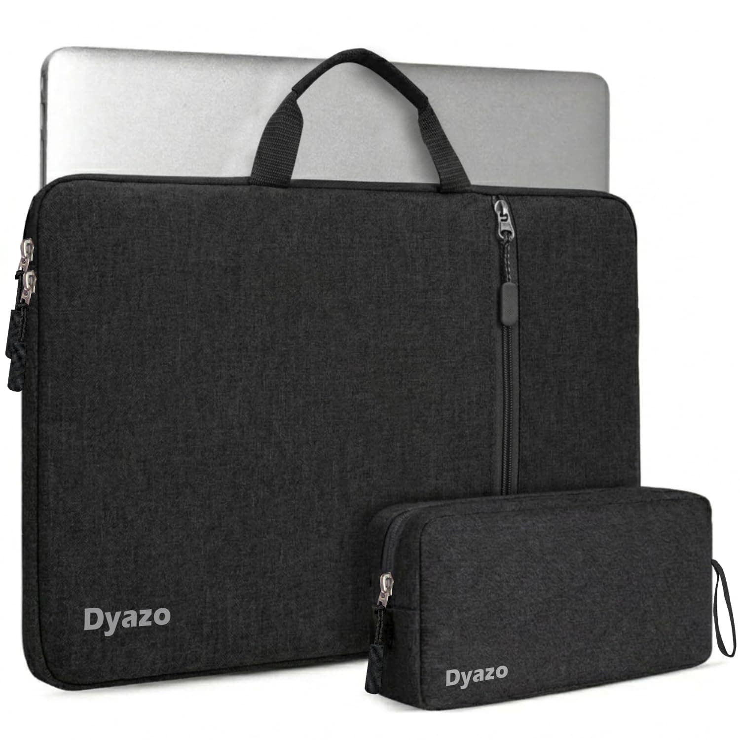 Dyazo 15.6 Inch Laptop Sleeve Case with Handle & Charger Pouch | Water-Resistant Shockproof Protective Front Accessories Pocket Bag | Compatible for Dell, HP, Lenovo, MacBook & More Notebooks (Black)