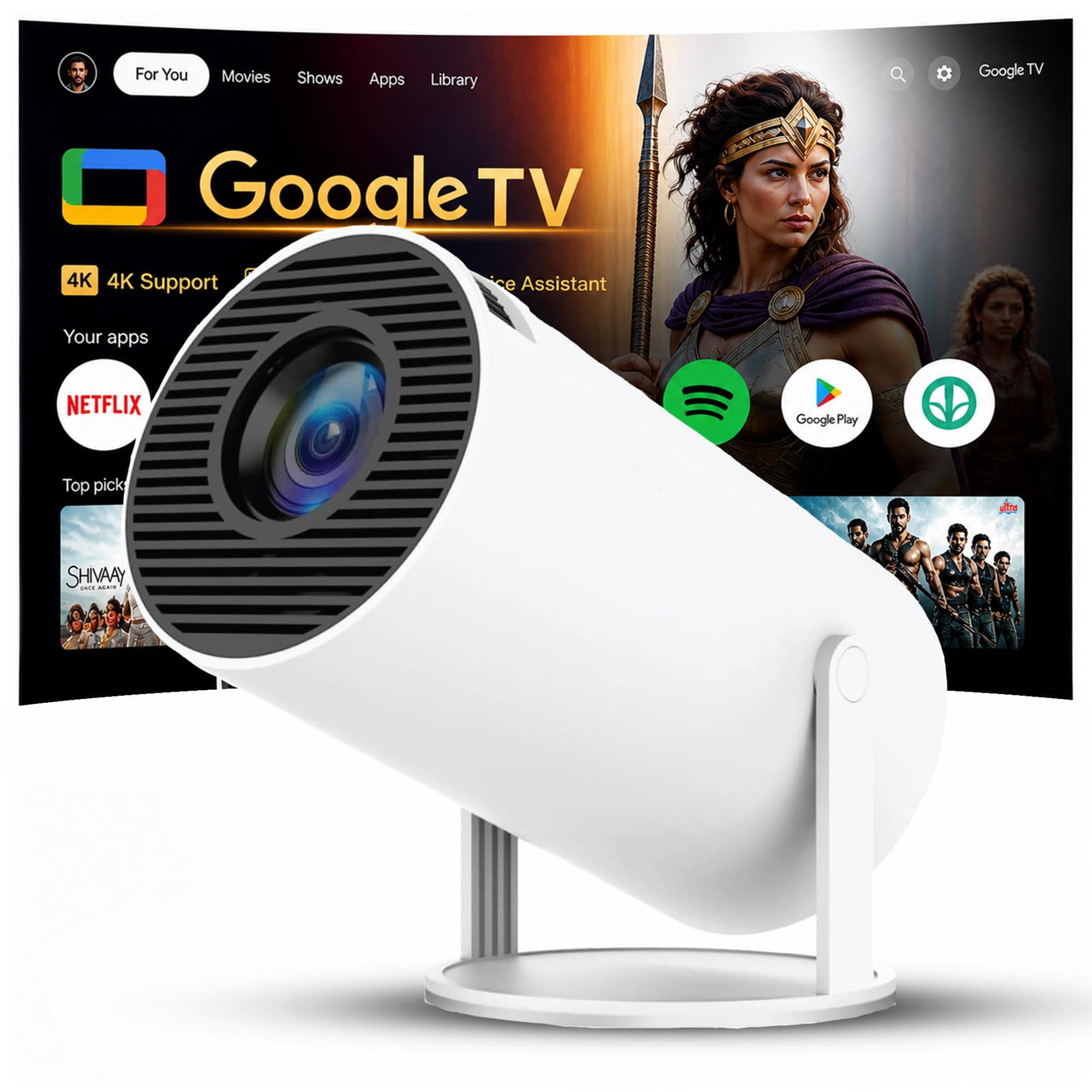 OLV Portable Smart Mini Projector, 4K 1080P Full HD Projector Supports Netflix, Prime and YouTube Etc. WiFi 5G, BT-5.0, Cinema Projector 180° Android 11, Compatible with TV Stick/Windows/iOS/Android