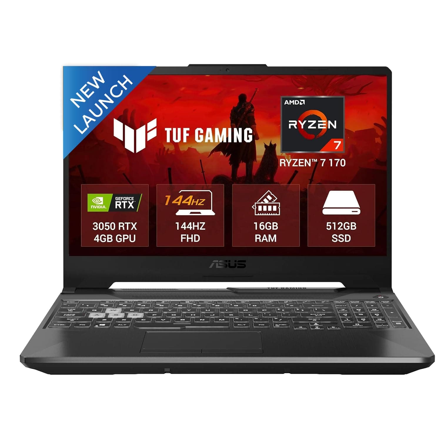 ASUS TUF A15, AMD Ryzen 7 170, RTX 3050-4GB, 16GB RAM (Upgradeable), 512GB SSD, FHD, 15.6"(39.6 cm),Windows 11 Home,Graphite Black, 2.3 Kg, FA506NCQ-HN006W, Gaming Laptop