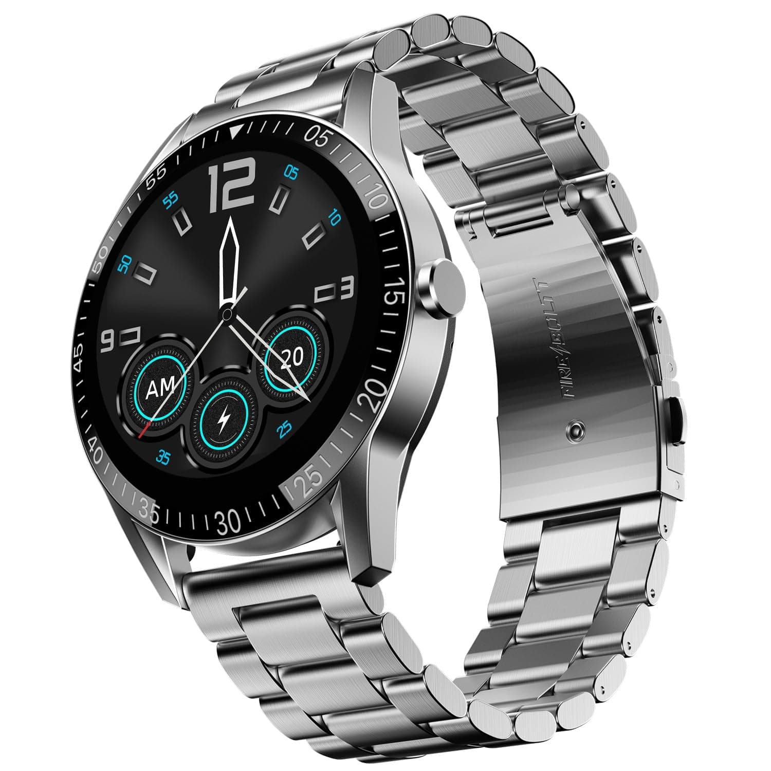 Fire-Boltt Talk Round Smart Watch 1.39″ TFT Display with Bluetooth Calling, Dual Button, Voice Assistance, SPO₂ & Heart Rate Monitor, 120+ Sports Modes, Metal Smartwatch for Men & Women - Silver