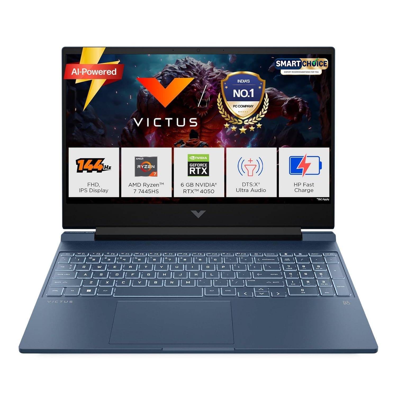 HP Victus, AMD Ryzen 7 7445HS, 6GB RTX 4050, 16GB DDR5(Upgradeable) 512GB SSD, 144Hz, IPS, 300 nits, 15.6''/39.6cm, Win11, Office24, Blue, 2.29kg, fb3130AX, DTS Audio, Xbox Gamepass*, Gaming Laptop