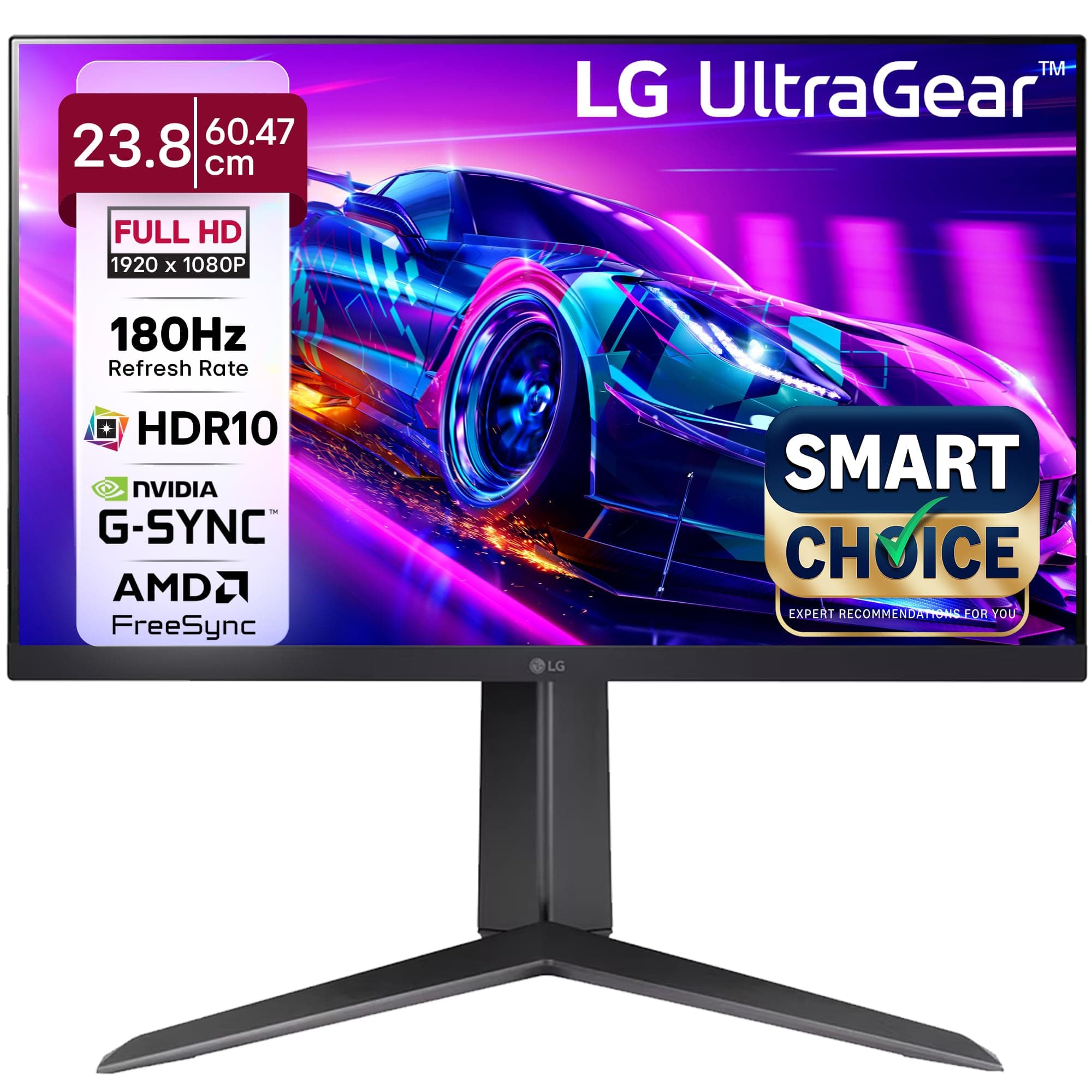LG 24GS65F Smartchoice 60.47cm (23.8Inch) Ultragear FHD (1920x1080) IPS Gaming Monitor, 180Hz, 1ms, NVIDIA G-SYNC Compatible, AMD FreeSync, DP, HDMI, Tilt/Height/Pivot Adjustable, Anti-Glare (Black)