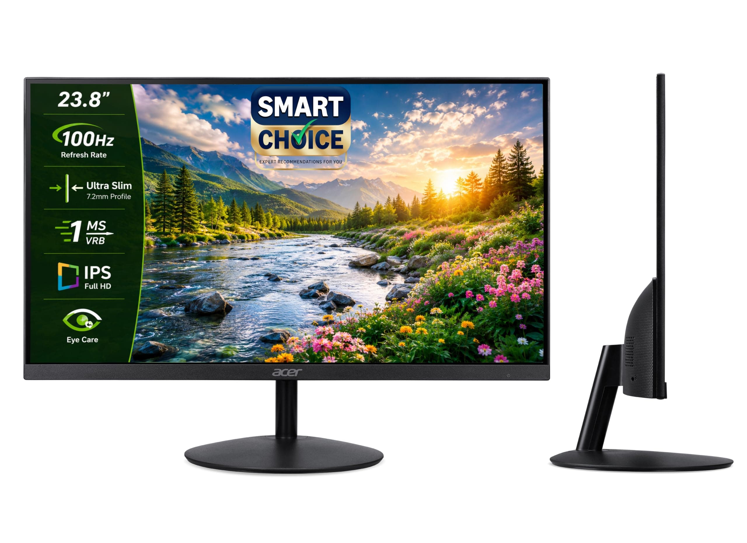 Acer SmartChoice SA242Y E 23.8 Inch Full HD IPS Monitor I 100Hz Refresh Rate I 1ms VRB I AMD FreeSync I Ultra Slim ZeroFrame Design I VisionCare I HDMI & VGA Inbox HDMI Cable I VESA Mount I Black