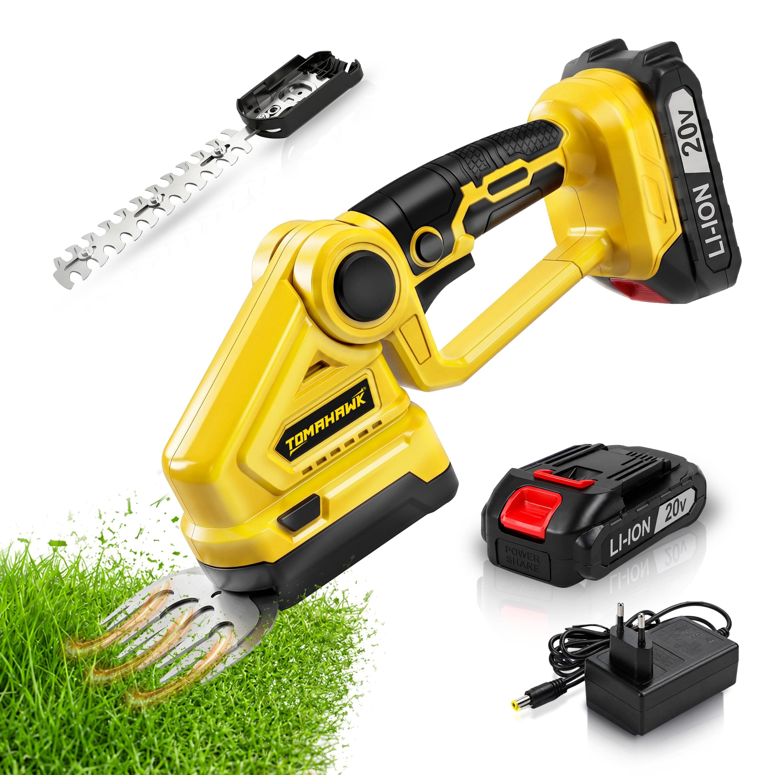 TOMAHAWK® CHT-20A 20V Cordless Hedge Trimmer with 1.5Ah Battery | 24" Dual Action Blade | Lightweight Handheld Grass & Shrub Cutter | Tool-Free Blade Change Garden Trimmer